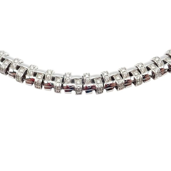 Authentic! Tiffany & Co Vannerie 18k White Gold Basket Weave Diamond Necklace - Picture 13 of 14
